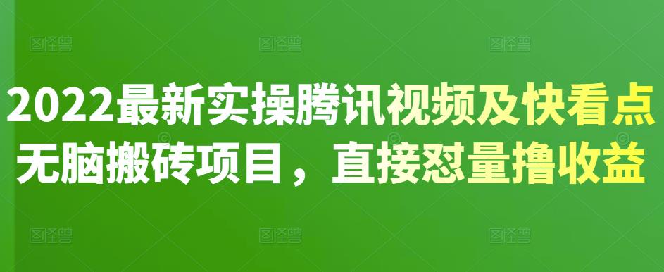 2022最新实操腾讯视频及快看点无脑搬砖项目，直接怼量撸收益-搞钱帮