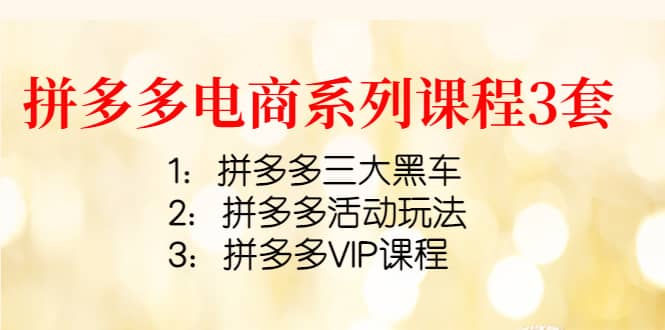 拼多多电商系列课程3套：拼多多三大黑车 拼多多活动玩法 拼多多VIP课程-搞钱帮