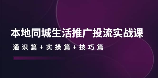 本地同城生活推广投流实战课：通识篇 实操篇 技巧篇-搞钱帮