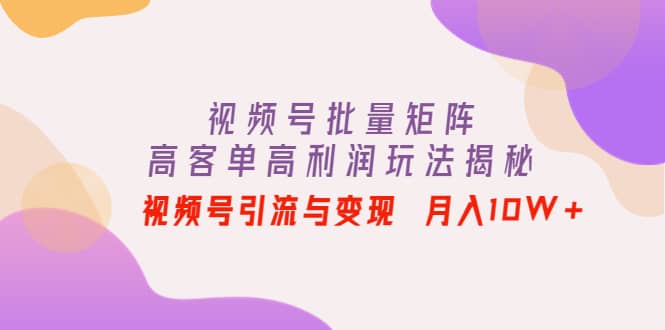 视频号批量矩阵的高客单高利润玩法揭秘-搞钱帮