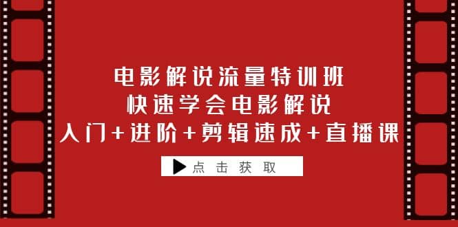 电影解说流量特训班：快速学会电影解说，入门 进阶 剪辑速成 直播课-搞钱帮