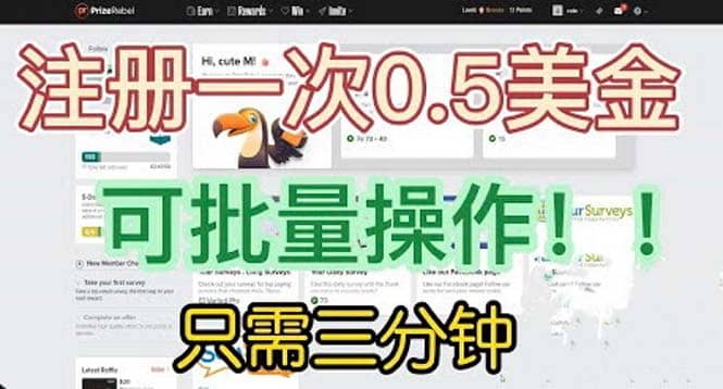 国外项目注册一次0.5美金 只需三分钟无脑操作 可批量放大 小白工作室福利-搞钱帮