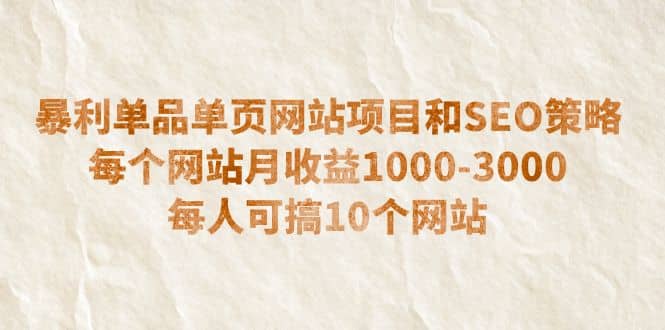 暴利单品单页网站项目和SEO策略 每个网站月收益1000-3000 每人可搞10个-搞钱帮