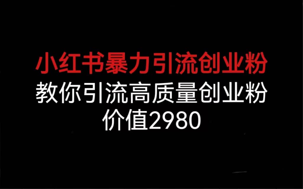小红书暴力引流创业粉，教你引流高质量创业粉，价值2980-搞钱帮