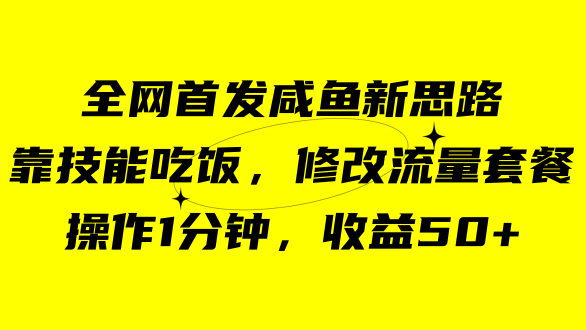 咸鱼冷门新玩法，靠“技能吃饭”，修改流量套餐，操作1分钟，收益50-搞钱帮